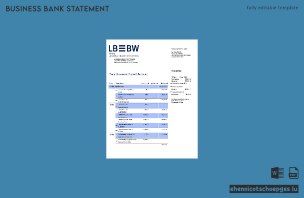 Landesbank Baden-Wurttemberg enterprise account statement Word and PDF sample preview